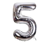 CUCUBA Ballon Gonflable en Forme de Chiffre pour Anniversaire / fête Taille 35 cm Couleur Argent (Numéro 5)
