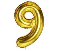 CUCUBA Ballon Gonflable en Forme de Chiffre pour Anniversaire / fête Taille 35 cm Couleur Or (Numéro 9)