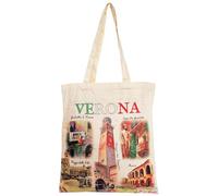 CUCUBA Sac en coton avec deux poignées Design Italie Vérone Roméo et Juliette avec monuments colorés Réutilisable pour les courses et les loisirs 42 x 38 cm
