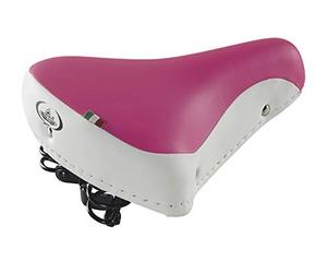 Cucuba® Selle De Vélo Vintage Montegrappa Original Produit Artisanal Italien Fait À La Main en Cuir Synthétique avec Deux Ressorts Modèle 08/F (Couleur: Rose/Blanc)