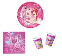 CUCUBA Service de table Anniversaire 8 Assiettes 8 Verres 20 Serviettes Thème Princesses Disney - Princesse 36 Pièces