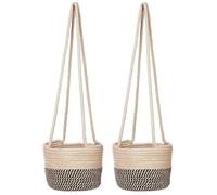 CUCUFA 2pcs Panier de jardinière Suspendu, Corde de Jute Panier Suspension tissé en rotin, contenants Plante à Montage Mural pour Salon, Porte d'entrée, Balcon, Jardin, paniers