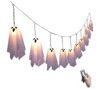 CUCUFA Lumières d'halloween, décoration fantôme à télécommande à 8 Modes LED, Feux de Corde Base de Batterie 98 Pouces, décorations d'halloween pour Porche Porte la Maison Party extérieur intér