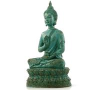 CUCUFA Statue de Bouddha méditant Sakyamuni Bouddha Assis sur piédestal Robuste et résine du Feng Shui pour extérieur intérieur, Vert, Statues pour décoration intérieure