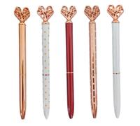 CUCUFA Stylos à Bille, Stylo à Bille en métal de 5pcs avec Topper de cœur, stylos à Bille Portable pour la Maison, Stylo à Papeterie