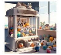 CUCUKAKA Candy Grabber ， Distributeur De Poupées Arcade avec Musique et Lumières,2 Poupées Panda,25 Peluches,20 Gashapons ， Machine à Pince Cadeaux pour Adultes Filles Garçons