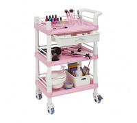 CuCummoo Chariot à roulettes en métal avec tiroir et poubelle - Chariot de service avec roulettes - 3 étages - Chariot de cuisine - Chariot de rangement pour salon, chambre à coucher, salle de bain