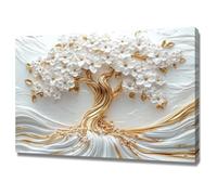 CUDAOO Arbre de vie Impression sur toile Murale, Arbre élégant blanc et or pour Le Maison,Salon,Chambre,Cuisine - 70x100cm Encadrée(Blanc)