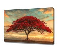 CUDAOO Arbre de vie Impression sur toile Murale Arbre rouge flamboyant pour Le Maison,Salon,Chambre,Cuisine(Rouge)-60x80cm Encadrée