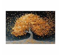 CUDAOO Arbre de vie Impression sur toile Murale Feuilles dorées flottantes pour Le Maison,Salon,Chambre,Cuisine(Couleur champagne)-70x100cm Sans cadre