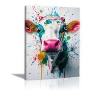 CUDAOO Art mural moderne sur toile Motif animal Vache à l'encre colorée pour salon, chambre à coucher, bureau, peinture murale(Multicolore)-60x80cm Encadrée