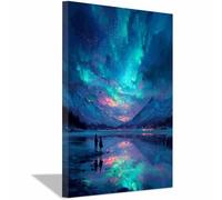 CUDAOO Art naturel intemporel pour une décoration sur toile murale élégante Lac Aurora Cadre Decoration Murale pour Chambre à coucher, Cuisine, Salon(Eau canard bleu)-60x90cm Encadrée