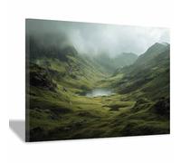 CUDAOO Art naturel intemporel pour une décoration sur toile murale élégante Lac des vallées Cadre Decoration Murale pour Chambre à coucher, Cuisine, Salon(Couleur vert noir)-60x90cm Encadrée