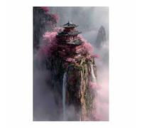 CUDAOO Art naturel intemporel pour une décoration sur toile murale élégante Pavillons de montagne Cadre Decoration Murale pour Chambre à coucher, Cuisine, Salon(Fuschia rouge)-70x100cm Sans cadre