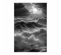 CUDAOO De Mode Vintage Affiche Noir Murale Lever de soleil Vagues déferlantes Tableaux Pour Salon Moderne le salon Bureau du corridor Decoration à La Maison(Noir et blanc)-60x80cm Sans cadre