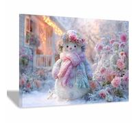 CUDAOO Décoration Murale de Noël sur Toile décoration Murale d'hiver Fleur de bonhomme de neige pour la Maison Le Salon Les Festivals Le Nouvel an Toile(Beige79)-60x90cm Encadrée