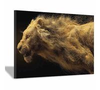 CUDAOO Impression sur Toile Lion Abstrait Ombre de Lions pour la maison, le salon, la chambre à coucher(doré100)-60x80cm Encadrée