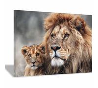 CUDAOO Lion peinture murale sur toile Deux Lions Se Câlinant pour Le Bureau à Domicile Décoration Moderne(marron165)-60x80cm Encadrée