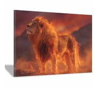 CUDAOO Lion peinture murale sur toile La puissance des lions flamboyants pour Le Bureau à Domicile Décoration Moderne(marron30)-60x80cm Encadrée