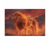 CUDAOO Lion peinture murale sur toile La puissance des lions flamboyants pour Le Bureau à Domicile Décoration Moderne(marron30)-20x30cm Sans cadre