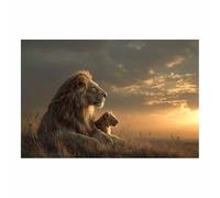 CUDAOO Lion peinture murale sur toile Lions avec l'amour du soir pour Le Bureau à Domicile Décoration Moderne(marron105)-60x90cm Sans cadre