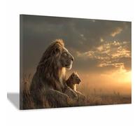 CUDAOO Lion peinture murale sur toile Lions avec l'amour du soir pour Le Bureau à Domicile Décoration Moderne(marron105)-40x60cm Encadrée