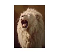 CUDAOO Lion peinture murale sur toile Lions blancs rugissants pour Le Bureau à Domicile Décoration Moderne(Blanc)-60x80cm Sans cadre