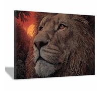 CUDAOO Lion peinture murale sur toile Lions du Crépuscule Pensées pour Le Bureau à Domicile Décoration Moderne(Khaki189)-70x100cm Encadrée