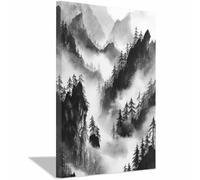 CUDAOO Noir et blanc Impression sur Toile Pin sur des falaises couvertes de nuages Peinture Tableaux,Muraux,pour Bureau Couloir Salle de bain Déco Chambre Salon(Noir et blanc)-60x80cm Encadrée