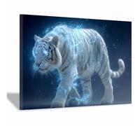 CUDAOO Peinture sur toile représentant des animaux tigre affiches et impressions HD Tigre à l'éclat spirituel décoration murale pour salon(Bleu pâle149)-60x90cm Encadrée