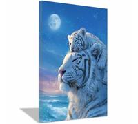 CUDAOO Peinture sur toile représentant un tigre affiches et d'animaux sauvages Tigres compagnons de lune art mural moderne, images pour décoration de salon(Blanc)-20x30cm Encadrée