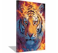 CUDAOO Peinture sur toile représentant un tigre affiches et d'animaux sauvages Tigres esprit de flammes art mural moderne, images pour décoration de salon(Orange)-70x100cm Encadrée