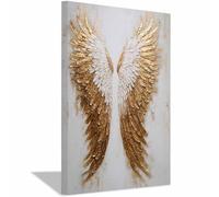 CUDAOO Peinture Sur Toile Tableau Ailes Peintures d'Ailes Dorées et Blanches Affiches et Gravures, S'applique à Tableau Decoration Murale Chambre Salon Maison Deco Cuisine(doré)-40x60cm Encadrée