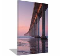 CUDAOO Pont dans Le Paysage Art Toile Tour Peintures Pont à piliers sur la rive Impression sur toile colorée - murale pour salon et chambre(Gris)-60x80cm Encadrée