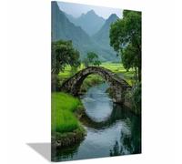 CUDAOO Pont dans Le Paysage Art Toile Tour Peintures Pont de rizière Impression sur toile colorée - murale pour salon et chambre(Vert)-60x90cm Encadrée