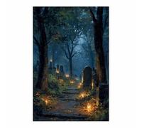 CUDAOO Poster d'horreur classique effrayant - Art mural d'Halloween Lampe Tombe des Forêts Décoration murale sur toile pour salon, chambre à coucher(bleu204)-70x100cm Sans cadre