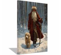 CUDAOO Tableau sur Toile Paysage Hivernal Impression HD Forêt de chiens sacrés pour Salon, Bureau ou Cadeau - Art Festif Toute l'Année(Couleur bois rouge215)-60x80cm Encadrée