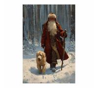 CUDAOO Tableau sur Toile Paysage Hivernal Impression HD Forêt de chiens sacrés pour Salon, Bureau ou Cadeau - Art Festif Toute l'Année(Couleur bois rouge215)-60x90cm Sans cadre