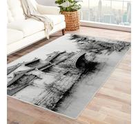 CUDAOO Tapis de Salon Imprimé Coloré Ancienne Habitation sur Un Pont pour Salle de Bain, Cuisine(Noir et Blanc)-60x90cm