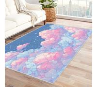 CUDAOO Tapis de Salon Imprimé Coloré Étoile Nuage Rose pour Salon, Chambre, Bureau(Polychrome)-90x120cm