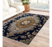 CUDAOO Tapis de Salon Imprimé Coloré Fleur à Motif doré Tapis de Salon, Chambre Adulte Salle à Manger Bureau(Bleu)-210x300cm