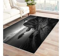 CUDAOO Tapis de Salon Imprimé Coloré Maison à flanc de Falaise pour Salle de Bain, Cuisine(Noir et Blanc)-210x300cm