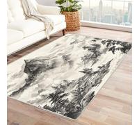 CUDAOO Tapis de Salon Imprimé Coloré Montagne dans Les Nuages Tapis de Salon, Chambre Adulte Salle à Manger Bureau(Noir et Blanc)-90x120cm