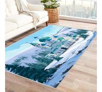 CUDAOO Tapis de Salon Imprimé Coloré Montagne enneigée pour Salon, Chambre, Bureau(Bleu)-240x300cm