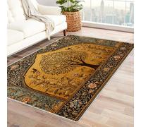 CUDAOO Tapis de Salon Imprimé Coloré Mur d'arbre doré pour Salle de Bain, Cuisine(dorée)-240x300cm