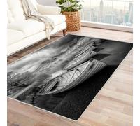 CUDAOO Tapis de Salon Imprimé Coloré Ombre des Bateaux du lac Tapis de Salon, Chambre Adulte Salle à Manger Bureau(Noir et Blanc)-150x210cm