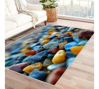 CUDAOO Tapis de Salon Imprimé Coloré Plage de Pierres colorées Tapis de Salon, Chambre Adulte Salle à Manger Bureau(Multicolore)-150x210cm