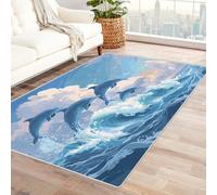 CUDAOO Tapis de Salon Imprimé Coloré Saut du Dauphin Tapis de Salon, Chambre Adulte Salle à Manger Bureau(Bleu)-150x240cm