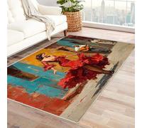 CUDAOO Tapis de Salon Imprimé Coloré Scène de Danse de Rue pour Salle de Bain, Cuisine(Rouge)-120x150cm