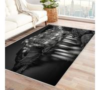 CUDAOO Tapis de Salon Imprimé Coloré Village Lumineux la Nuit pour Salle de Bain, Cuisine(Noir et Blanc)-90x150cm